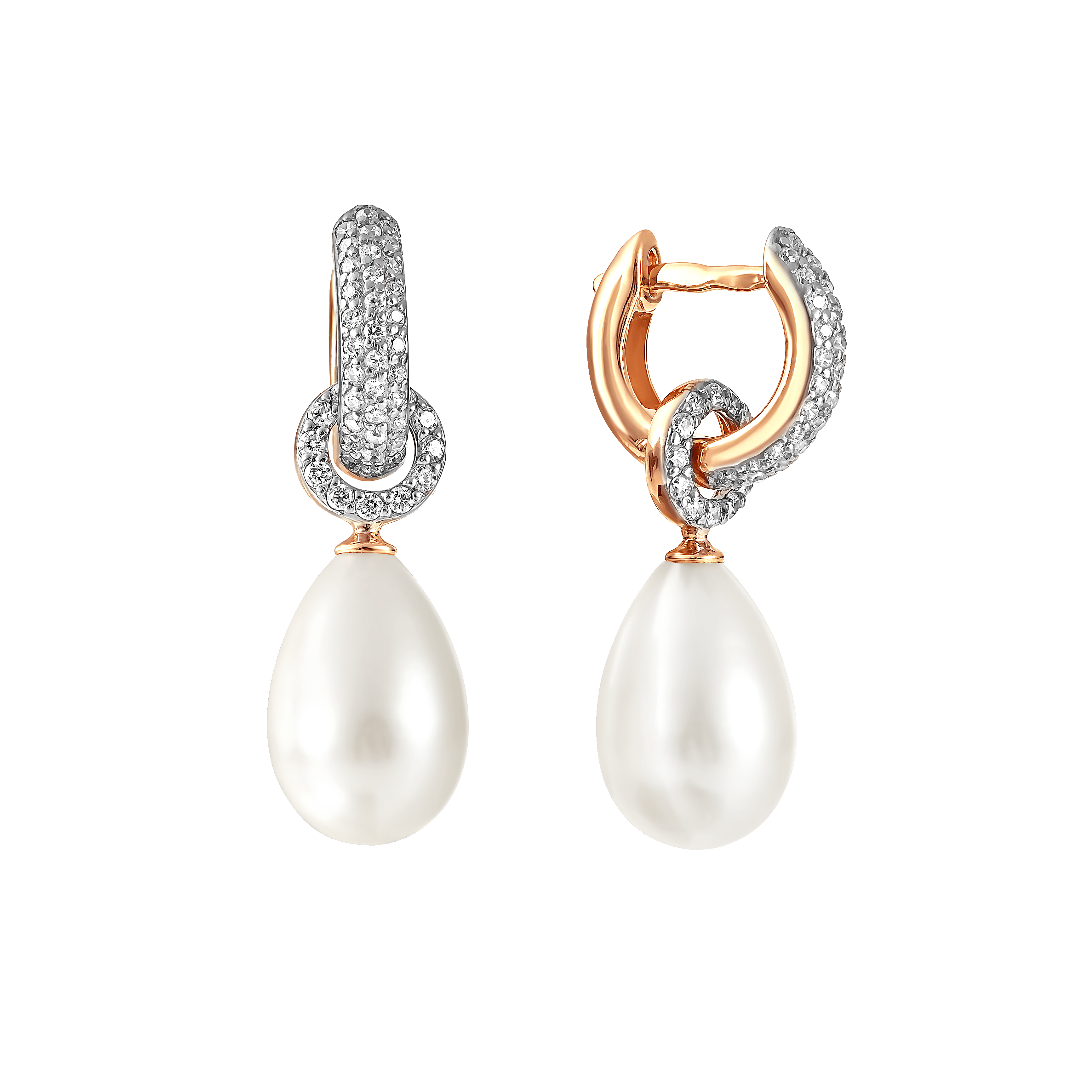 Ювелирное изделие - Серьги из красного золота с жемчугом и фианитами в магазине Best-Gold 069395