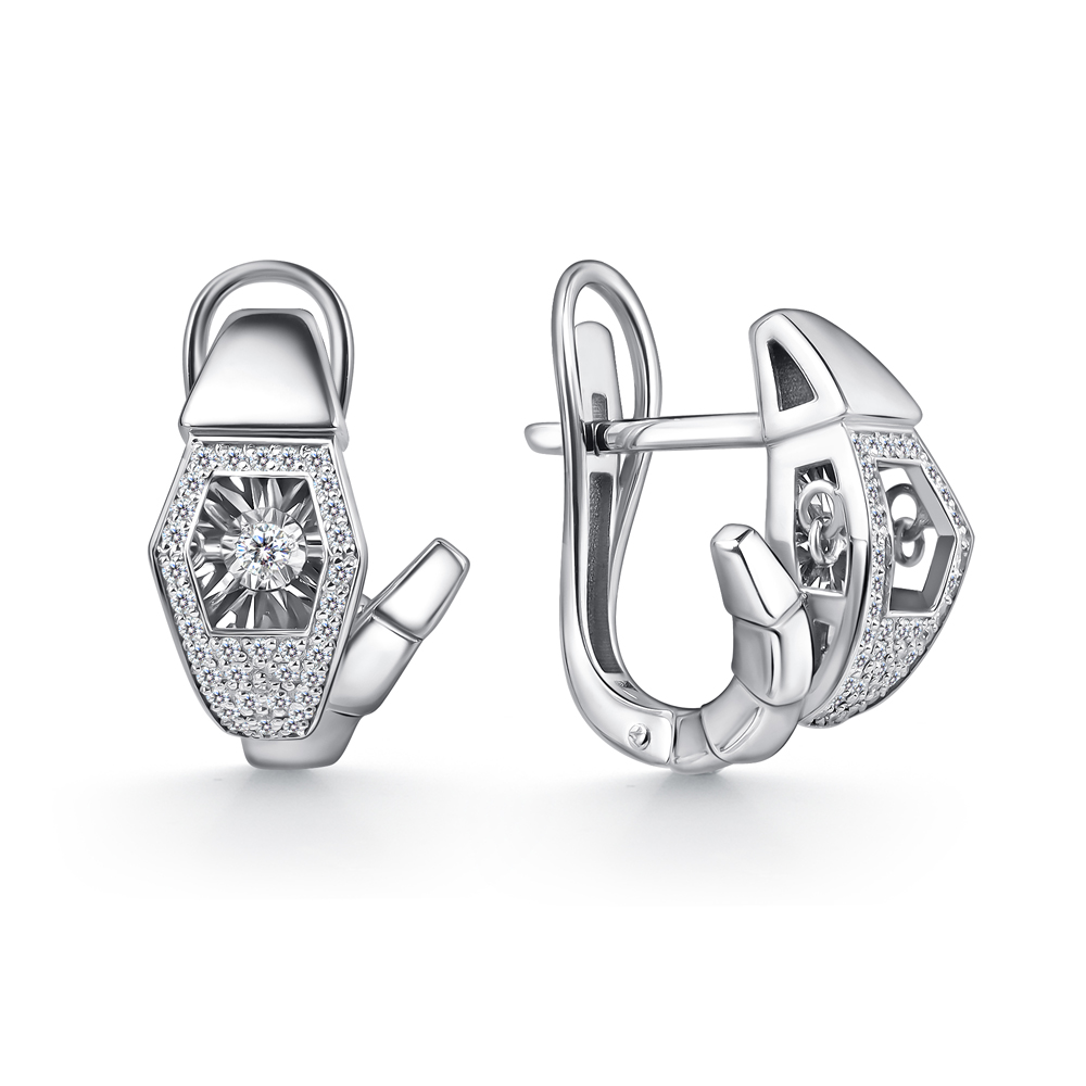 Ювелирное изделие - Серьги из белого золота с бриллиантами в магазине Best-Gold 151367