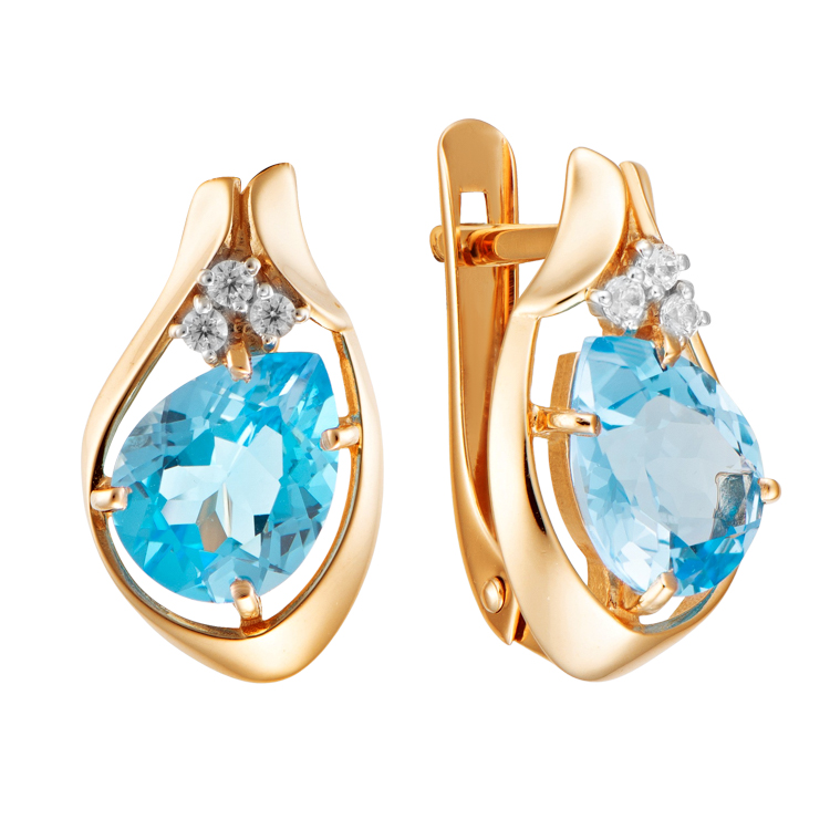 Ювелирное изделие - Серьги из красного золота с топазом и фианитами в магазине Best-Gold 147495