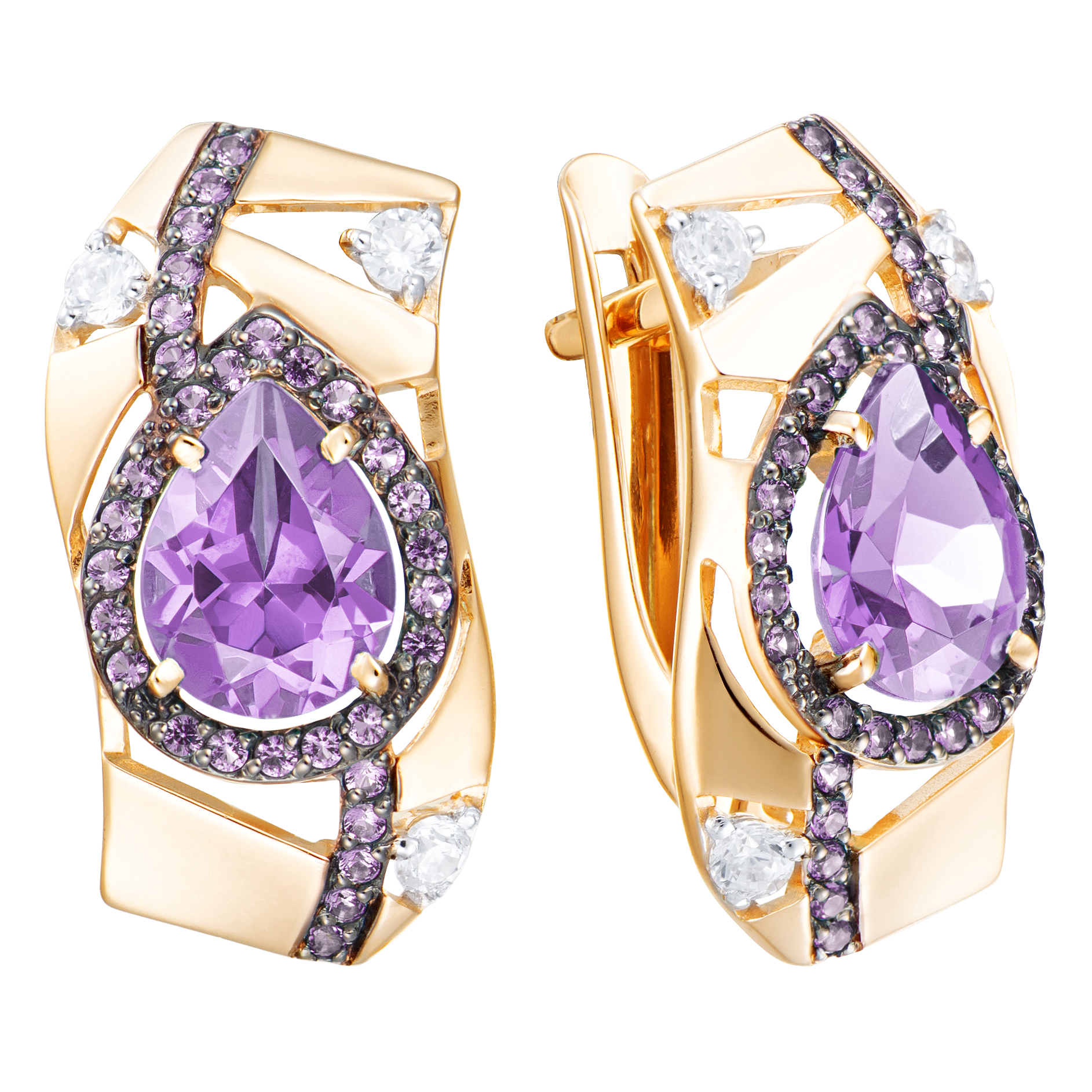 Серьги из красного золота с аметринами и фианитами Ювелирное изделие - Серьги из красного золота с аметринами и фианитами в магазине Best-Gold 050686