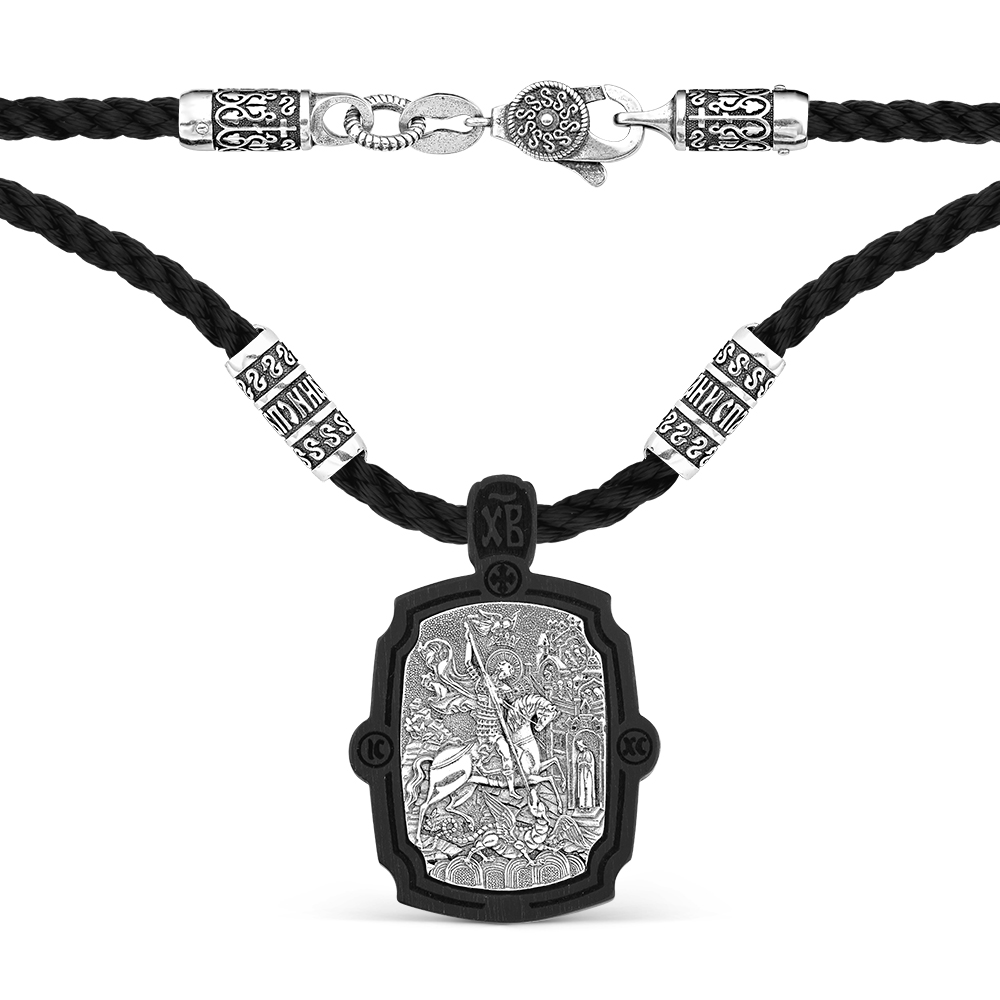 Шнур с подвеской из серебра и дерево Граб