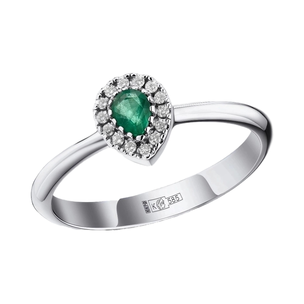 Кольцо из белого золота с изумрудом и бриллиантами Ювелирное изделие - Кольцо из белого золота с изумрудом и бриллиантами в магазине Best-Gold 141957