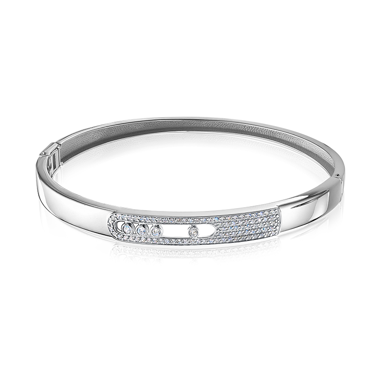 Ювелирное изделие - Браслет жесткий из белого золота с фианитами в магазине Best-Gold 149446