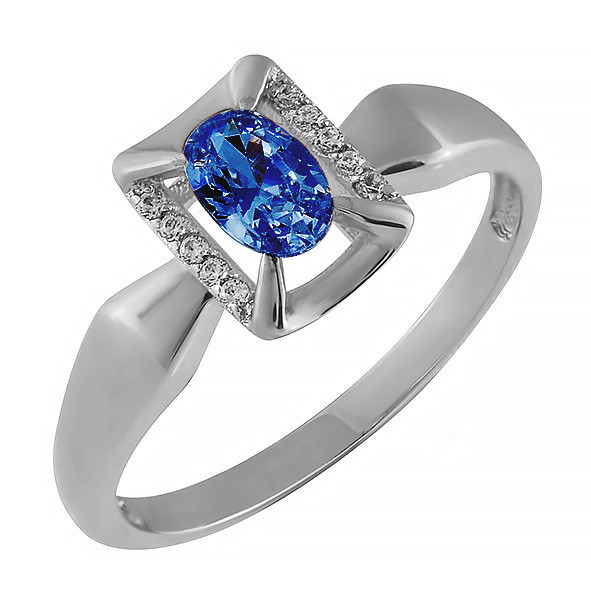 Кольцо из белого золота с сапфиром и бриллиантами Ювелирное изделие - Кольцо из белого золота с сапфиром и бриллиантами в магазине Best-Gold 084893