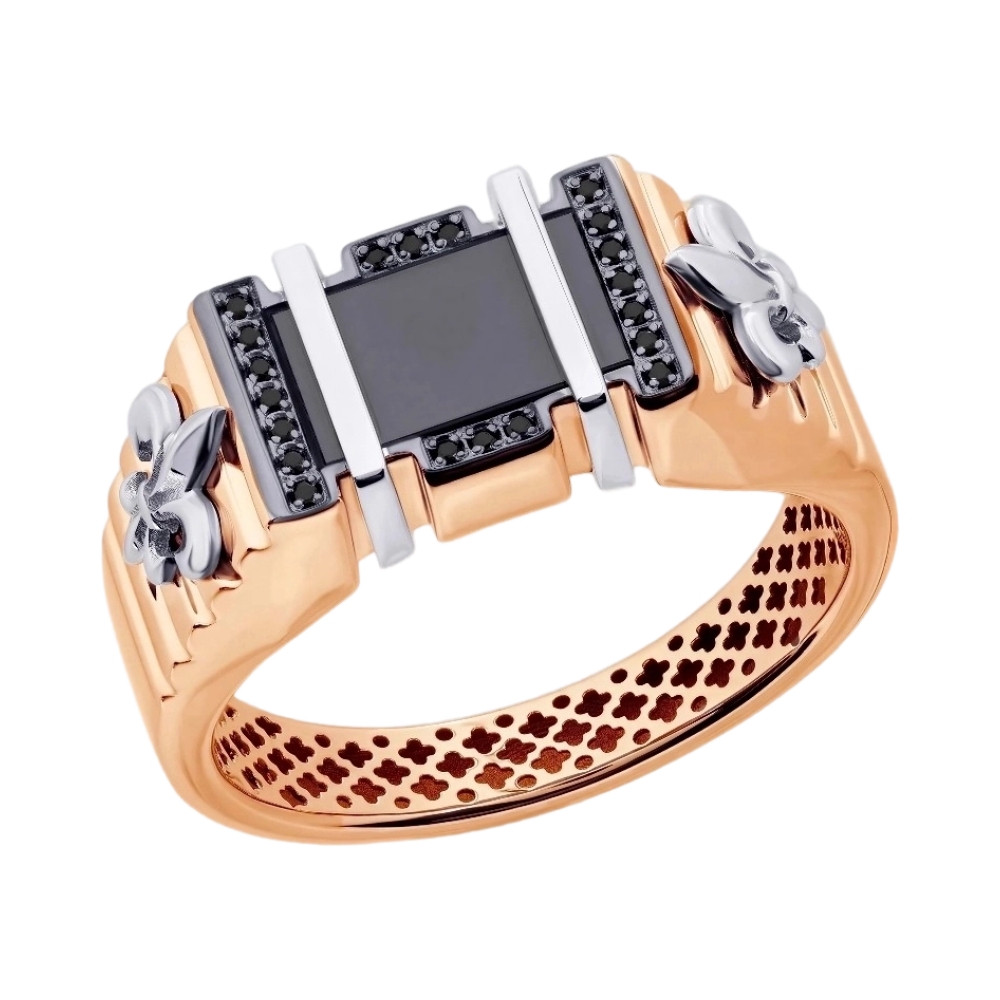 Ювелирное изделие - Кольцо из красного золота с ониксом и фианитами в магазине Best-Gold 152058