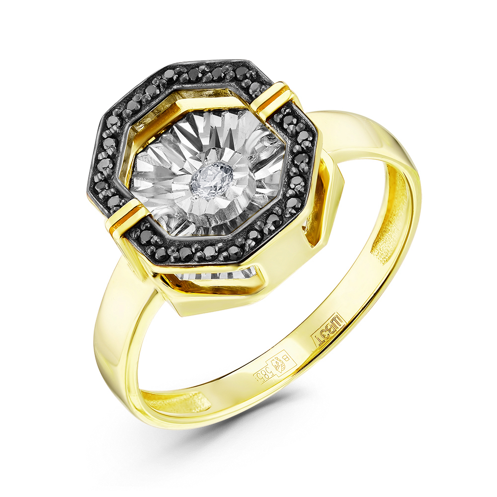 Кольцо из желтого золота с чёрными бриллиантами Ювелирное изделие - Кольцо из желтого золота с чёрными бриллиантами в магазине Best-Gold 027972