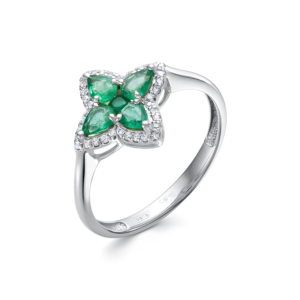 Ювелирное изделие - Кольцо из белого золота с изумрудом и бриллиантами в магазине Best-Gold 131479