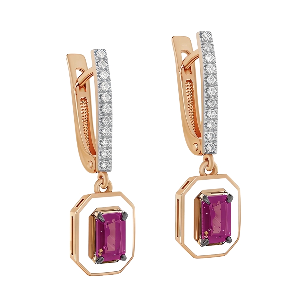 Ювелирное изделие - Серьги из красного золота с турмалином и бриллиантами в магазине Best-Gold 141759