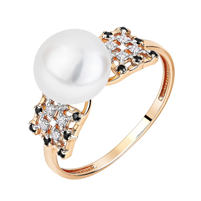 Кольцо из красного золота с жемчугом и фианитами Ювелирное изделие - Кольцо из красного золота с жемчугом и фианитами в магазине Best-Gold 132535