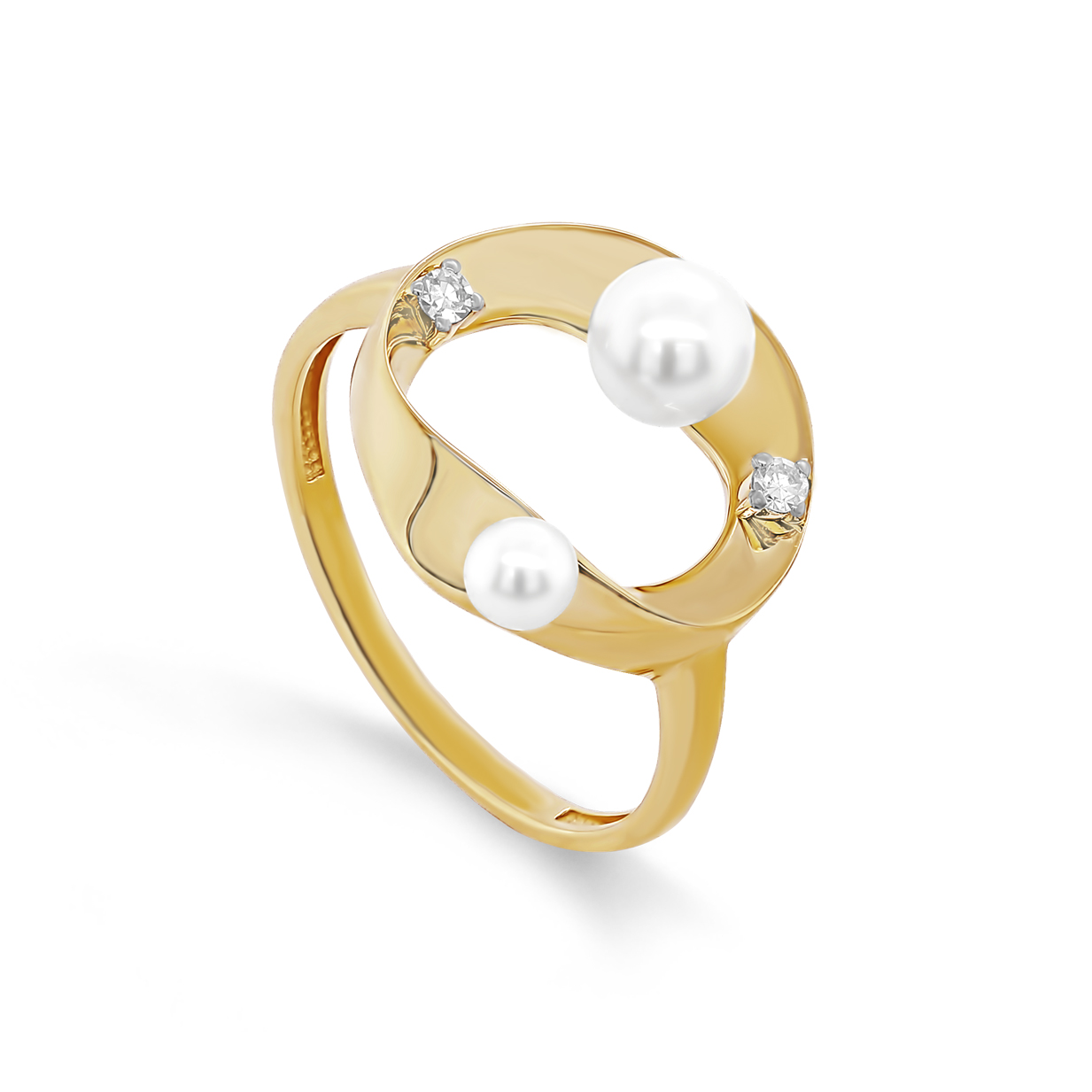 Кольцо из жёлтого золота с жемчугом и бриллиантами Ювелирное изделие - Кольцо из жёлтого золота с жемчугом и бриллиантами в магазине Best-Gold 122777