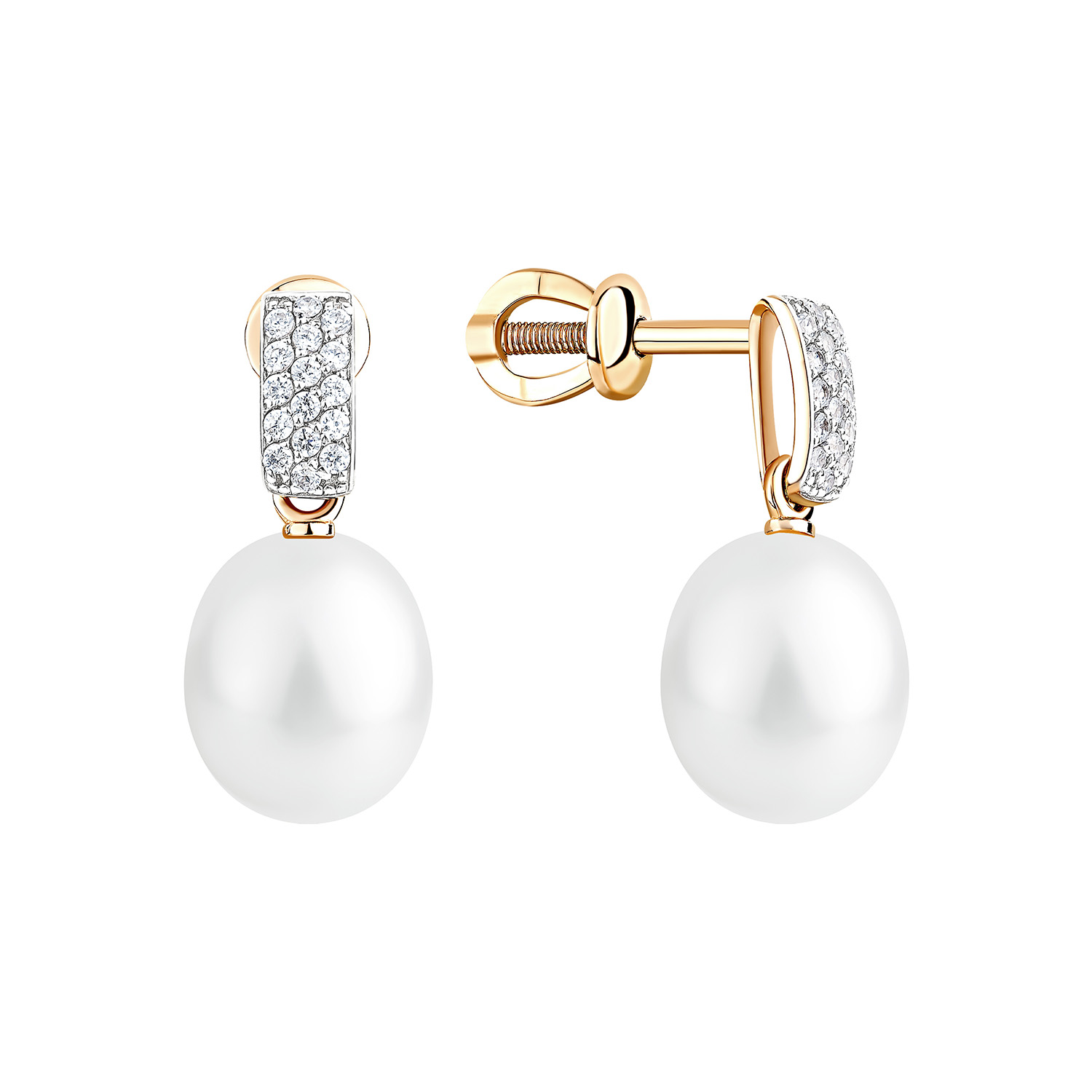 Серьги из красного золота с жемчугом и фианитами Ювелирное изделие - Серьги из красного золота с жемчугом и фианитами в магазине Best-Gold 144139