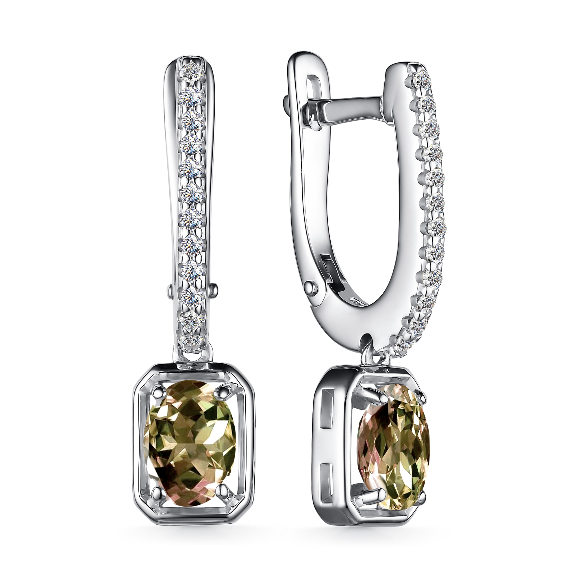 Серьги из серебра с султанитом и фианитами Ювелирное изделие - Серьги из серебра с султанитом и фианитами в магазине Best-Gold 134740