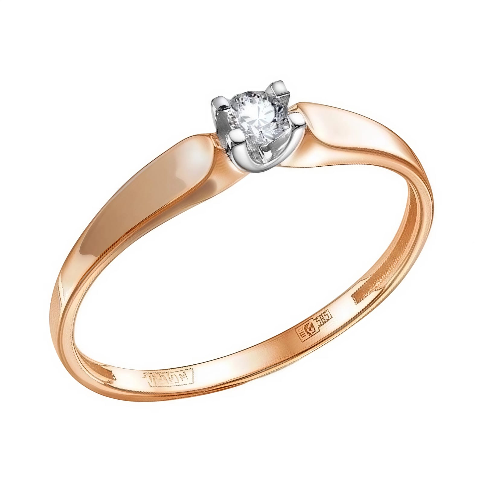 Кольцо помолвочное из красного золота с брилиантом Ювелирное изделие - Кольцо помолвочное из красного золота с брилиантом в магазине Best-Gold 106665