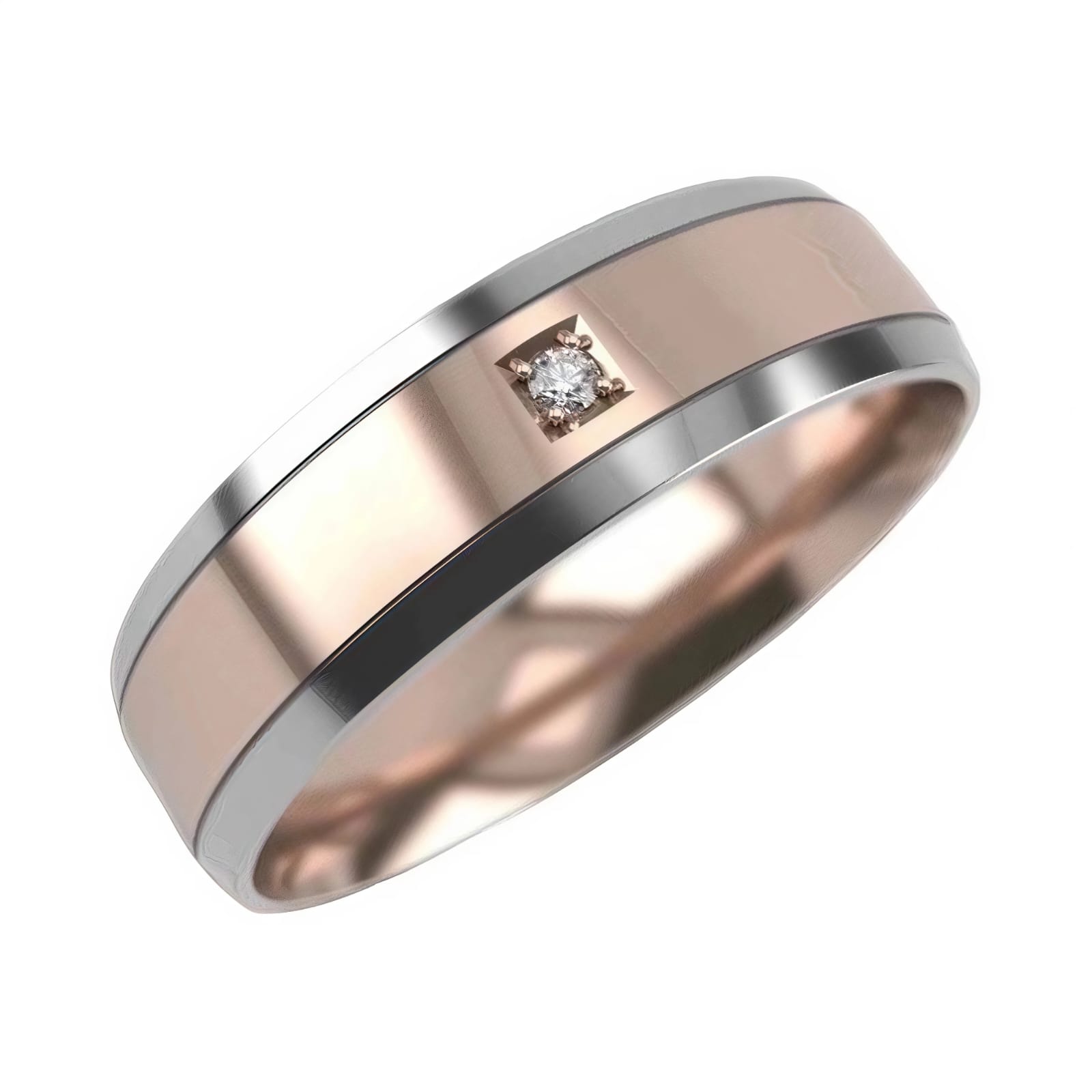 Ювелирное изделие - Обручальное кольцо из комбинированного золота с бриллиантом в магазине Best-Gold 130508