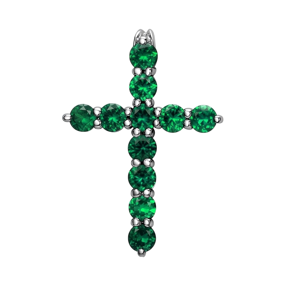 Ювелирное изделие - Крест из белого золота с изумрудами в магазине Best-Gold 030941