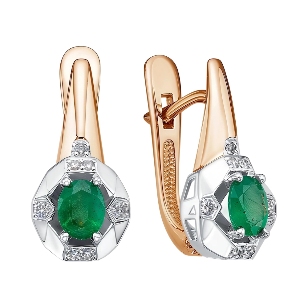 Серьги из красного золота с изумрудами и бриллиантами Ювелирное изделие - Серьги из красного золота с изумрудами и бриллиантами в магазине Best-Gold 153733