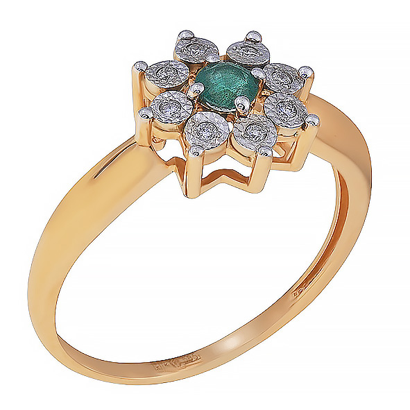 Ювелирное изделие - Кольцо из красного золота с изумрудом и бриллиантами в магазине Best-Gold 153660