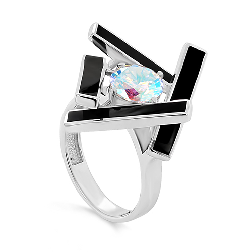 Кольцо из серебра с фианитами и эмалью Ювелирное изделие - Кольцо из серебра с фианитами и эмалью в магазине Best-Gold 071396