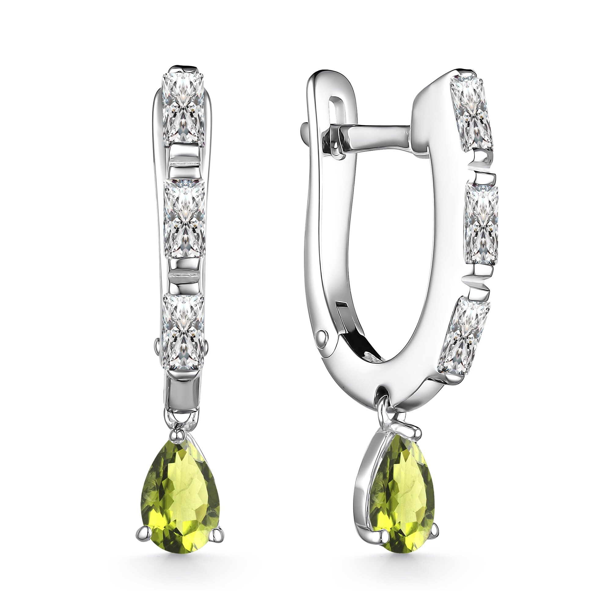 Ювелирное изделие - Серьги из серебра с хризолитом и фианитами в магазине Best-Gold 126872