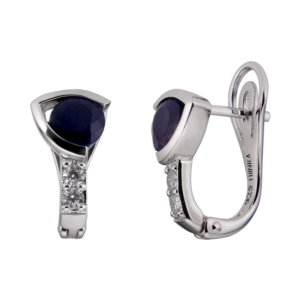 Ювелирное изделие - Серьги из серебра с сапфирами и фианитами в магазине Best-Gold 128438