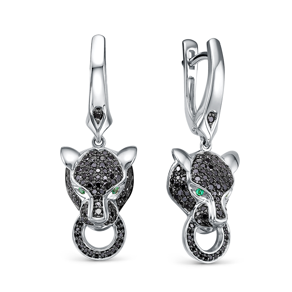 Ювелирное изделие - Серьги из белого золота с изумрудами и бриллиантами в магазине Best-Gold 131815