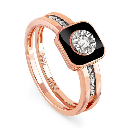 Кольцо из красного золота с бриллиантами и эмалью Ювелирное изделие - Кольцо из красного золота с бриллиантами и эмалью в магазине Best-Gold 065018