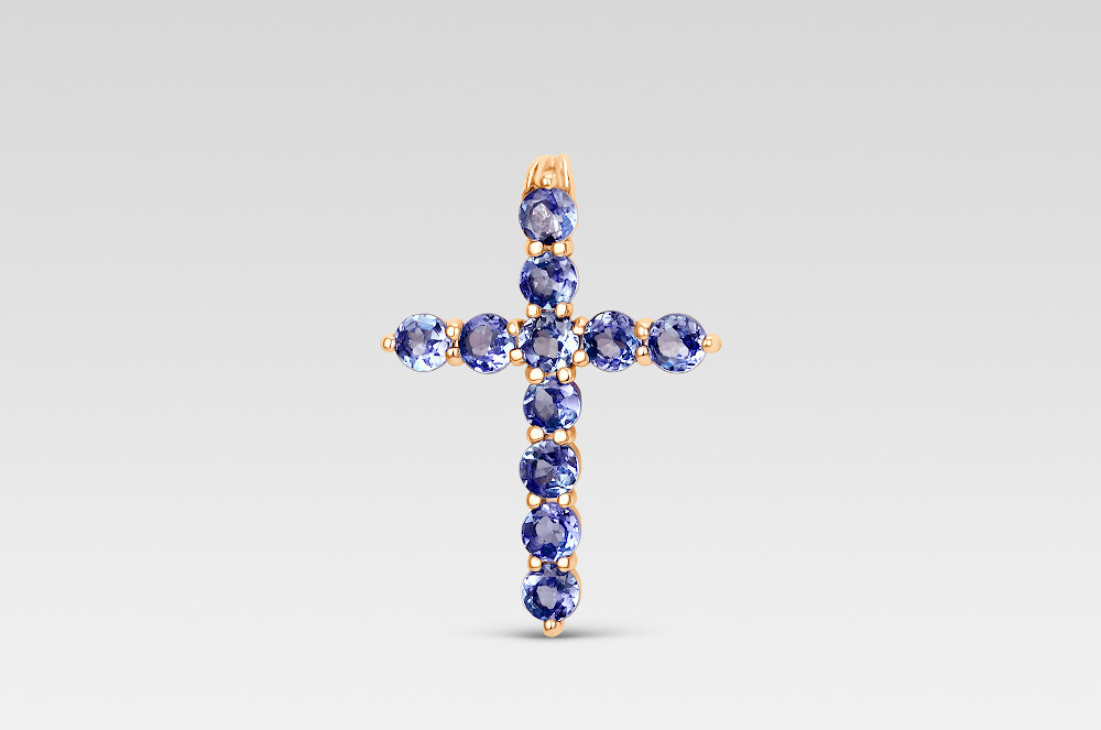 Крест из красного золота с танзанитами Ювелирное изделие - Крест из красного золота с танзанитами в магазине Best-Gold 030936