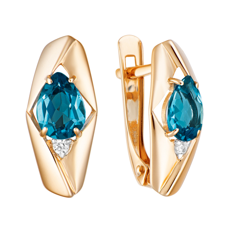 Ювелирное изделие - Серьги из красного золота с фианитами и топазами в магазине Best-Gold 147490