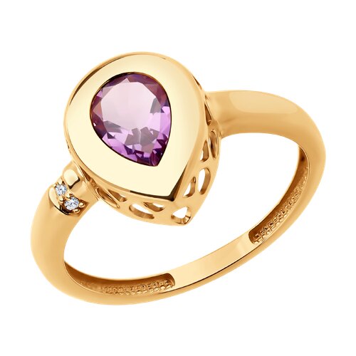 Кольцо из красного золота с аметистом и бриллиантами Ювелирное изделие - Кольцо из красного золота с аметистом и бриллиантами в магазине Best-Gold 144855