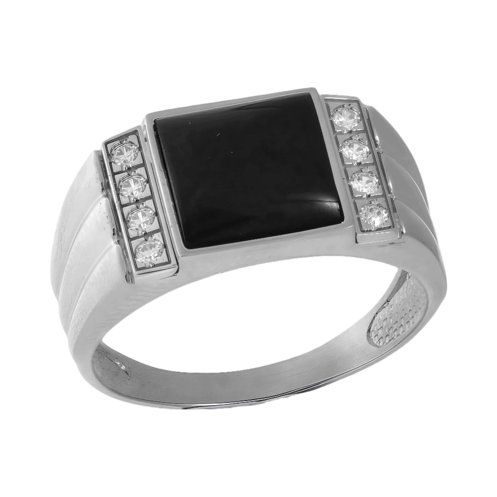 Ювелирное изделие - Мужская печатка из серебра с агатом и фианитами в магазине Best-Gold 145170