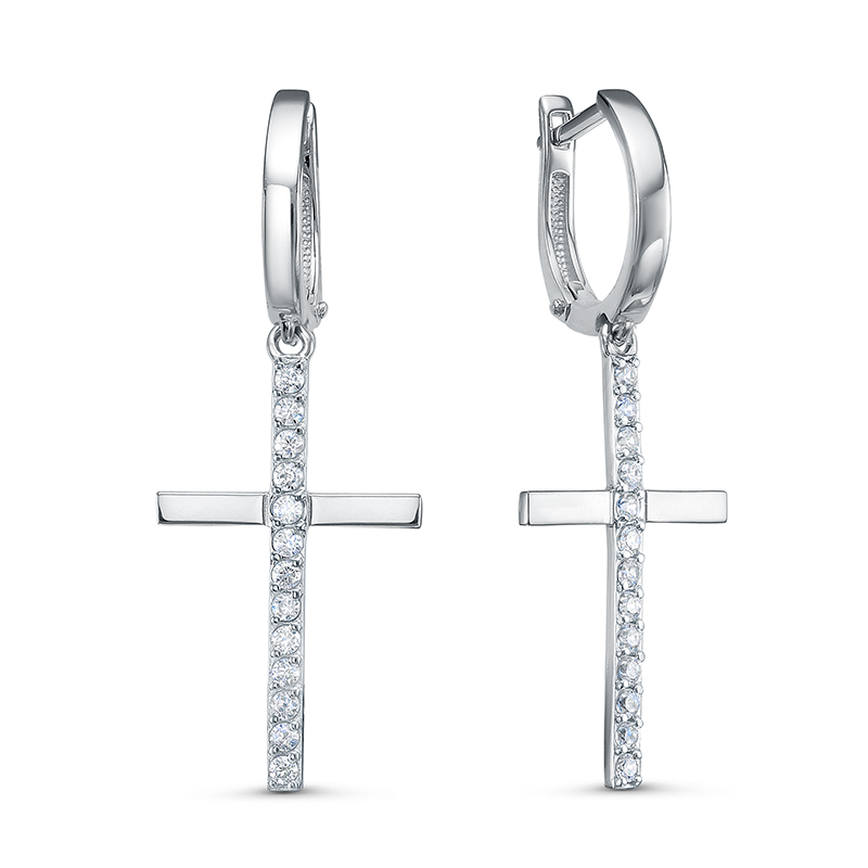 Серьги из белого золота с фианитами