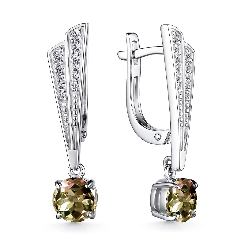 Ювелирное изделие - Серьги из серебра с султанитом и фианитами в магазине Best-Gold 146644