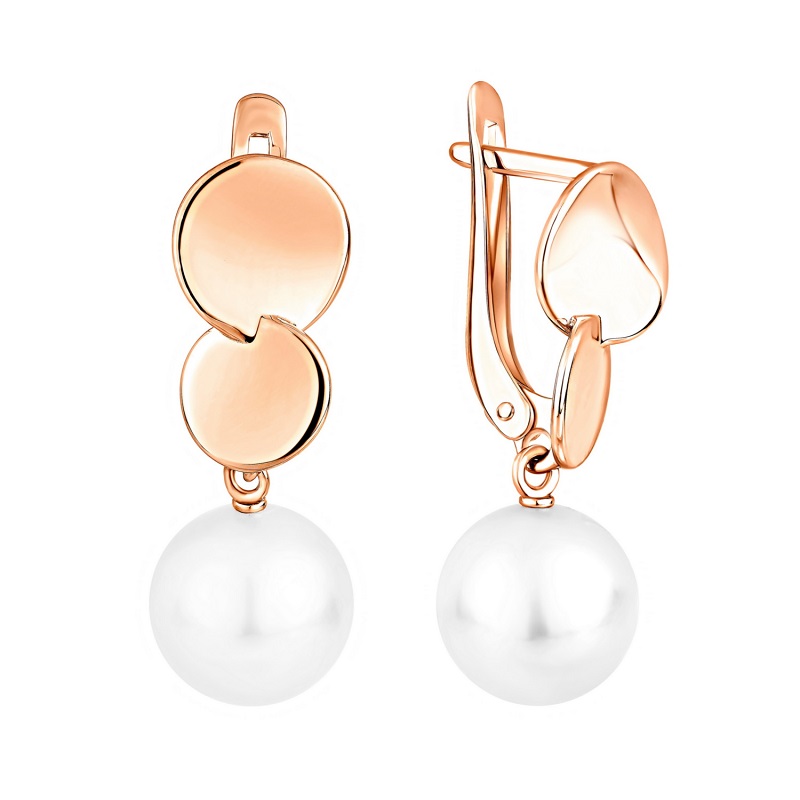 Серьги из красного золота с жемчугом Ювелирное изделие - Серьги из красного золота с жемчугом в магазине Best-Gold 152948