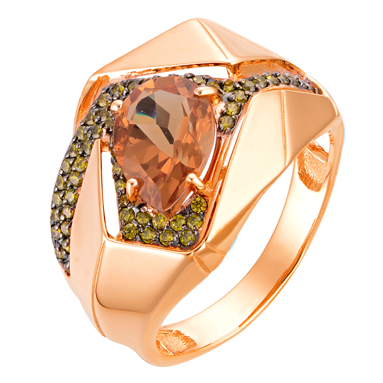 Ювелирное изделие - Кольцо из красного золота с цитрином и фианитами в магазине Best-Gold 034577