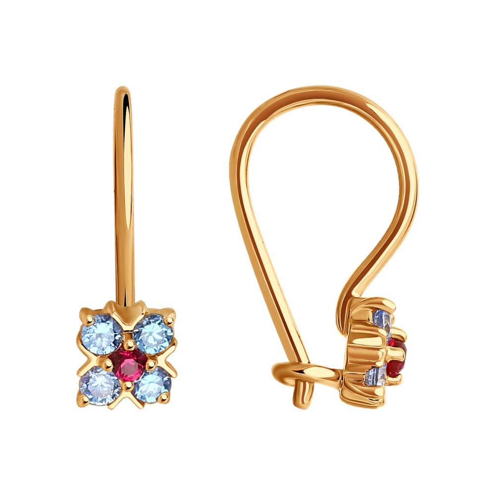 Серьги из красного золота с фианитами и корундами Ювелирное изделие - Серьги из красного золота с фианитами и корундами в магазине Best-Gold 123937