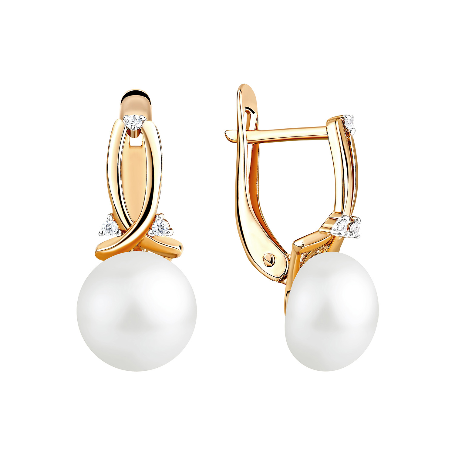 Ювелирное изделие - Серьги из красного золота с жемчугом и фианитами в магазине Best-Gold 144127