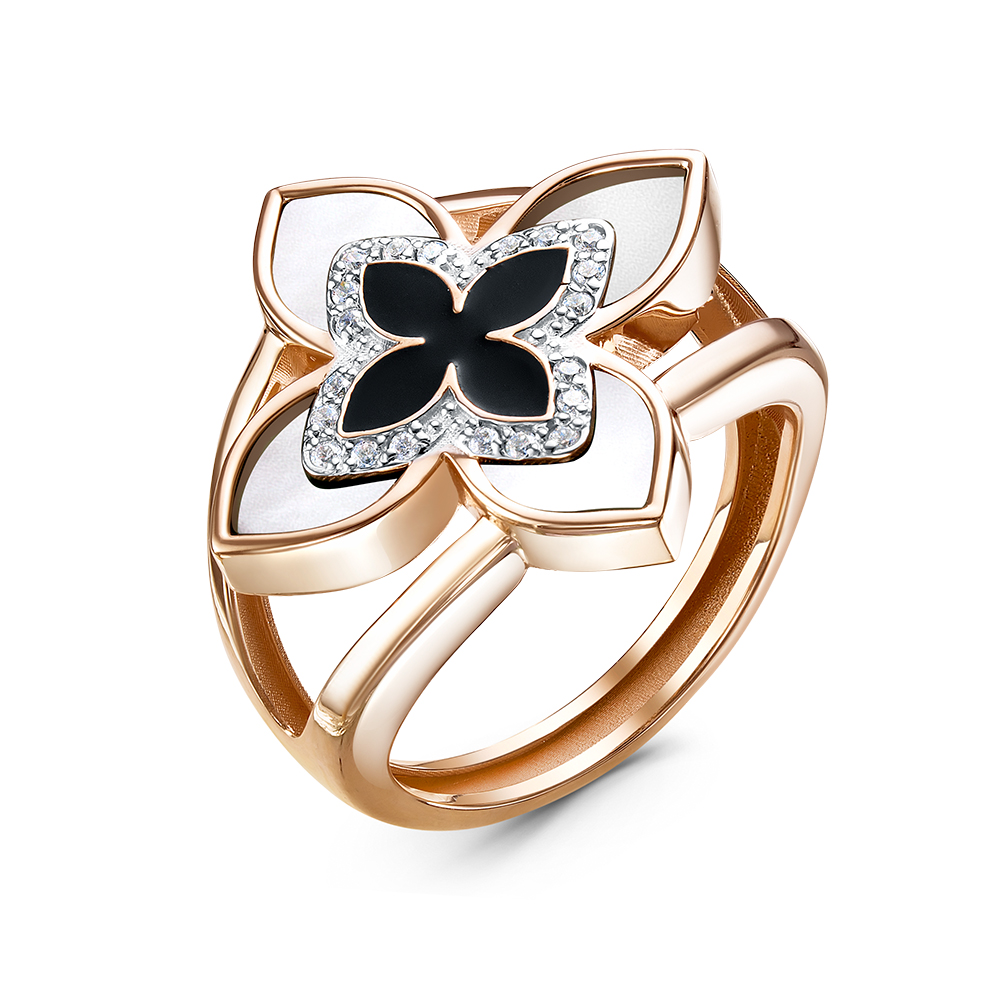 Кольцо из красного золота с перламутром и фианитами Ювелирное изделие - Кольцо из красного золота с перламутром и фианитами в магазине Best-Gold 052839