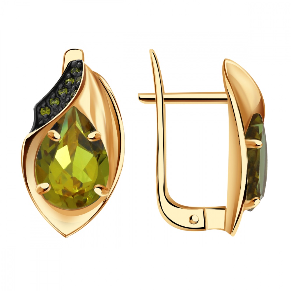 Серьги из красного золота с султанитом и фианитами Ювелирное изделие - Серьги из красного золота с султанитом и фианитами в магазине Best-Gold 144532