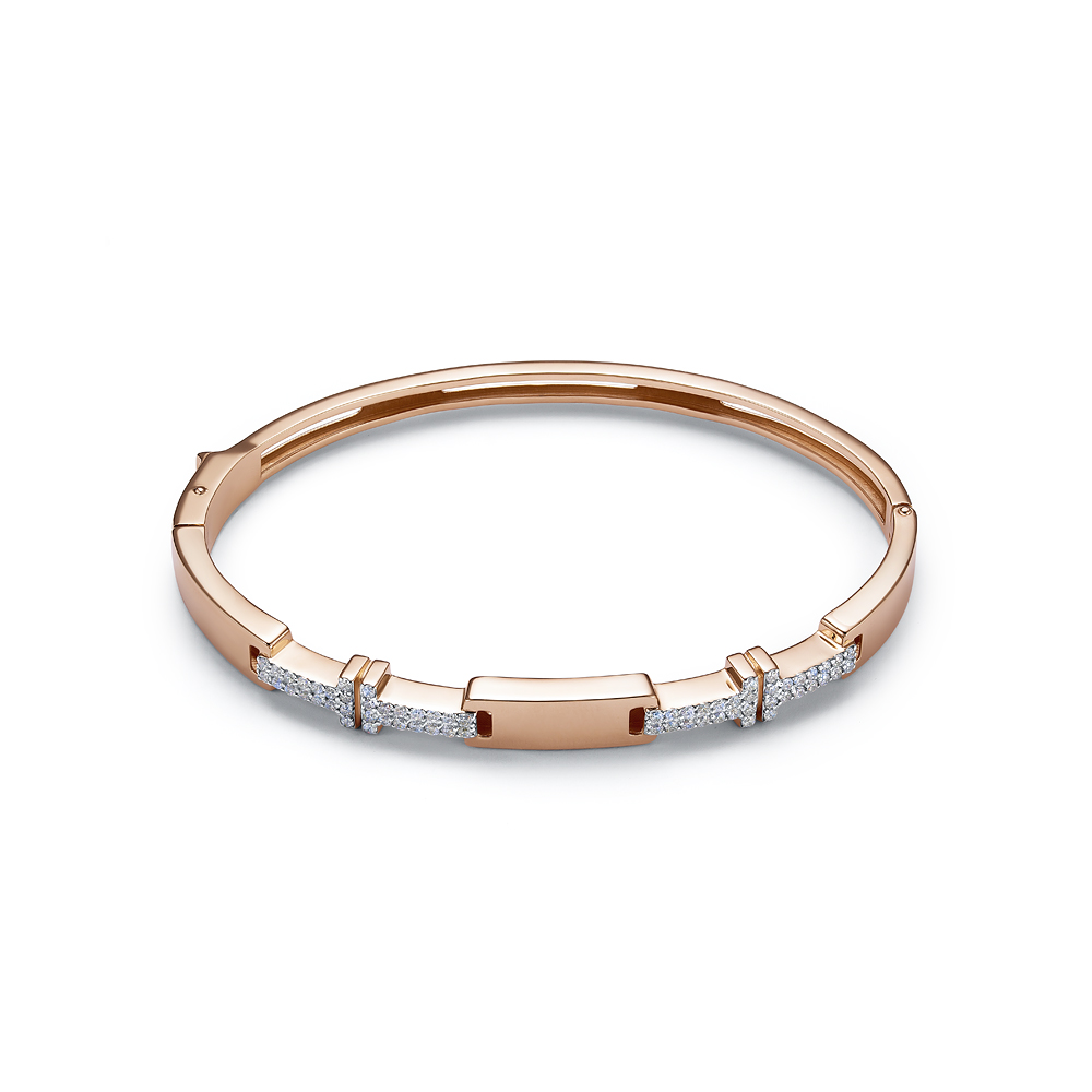 Браслет жёсткий из красного золота с фианитами