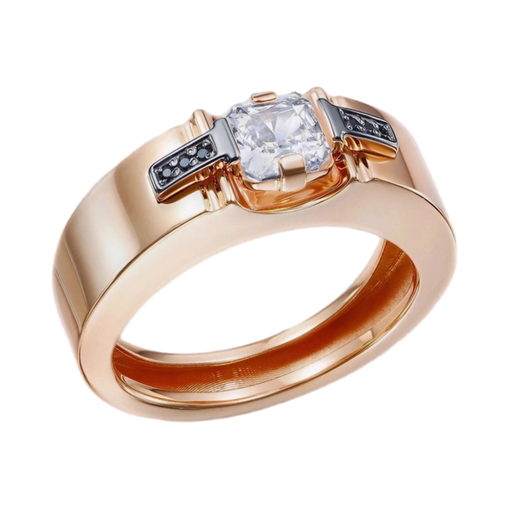 Кольцо из красного золота с бриллианитом и фианитами