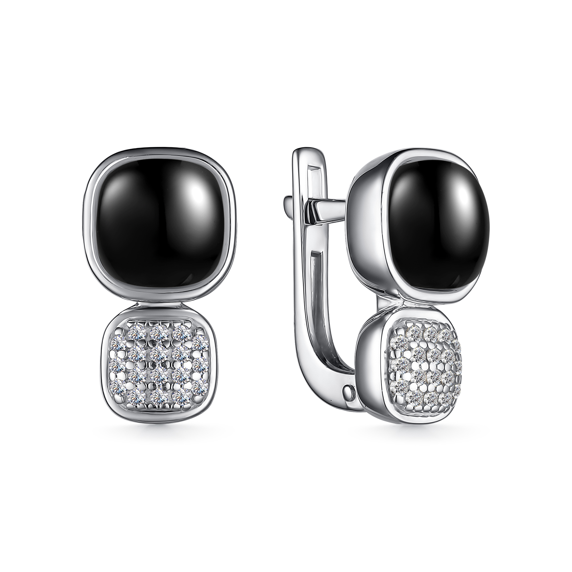 Ювелирное изделие - Серьги из серебра с черным ониксом и фианитами в магазине Best-Gold 126877