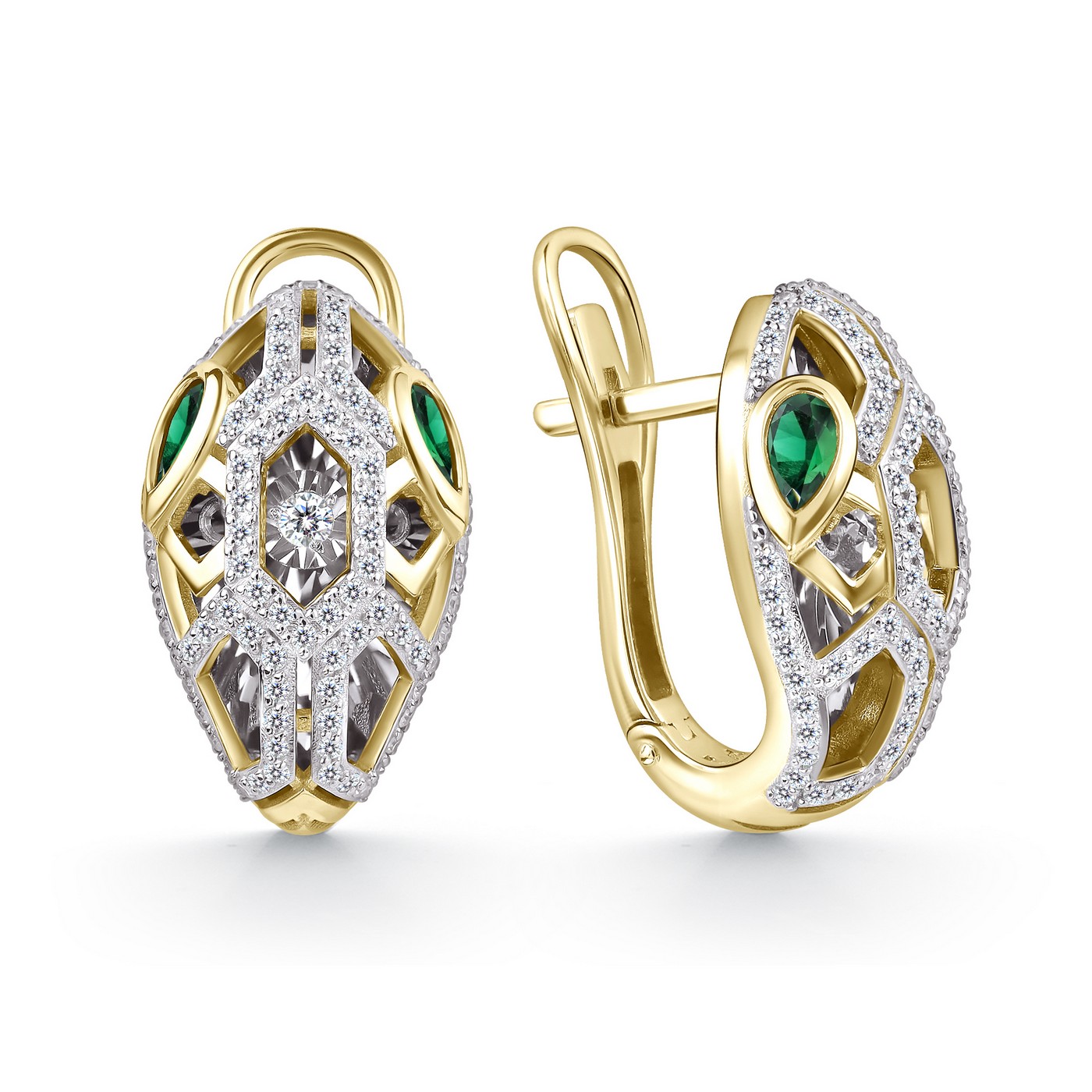 Ювелирное изделие - Серьги из желтого золота с изумрудами и бриллиантами в магазине Best-Gold 151368