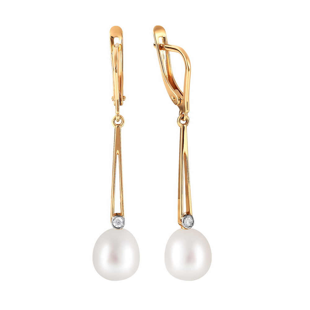 Ювелирное изделие - Серьги из красного золота с жемчугом и фианитами в магазине Best-Gold 044865