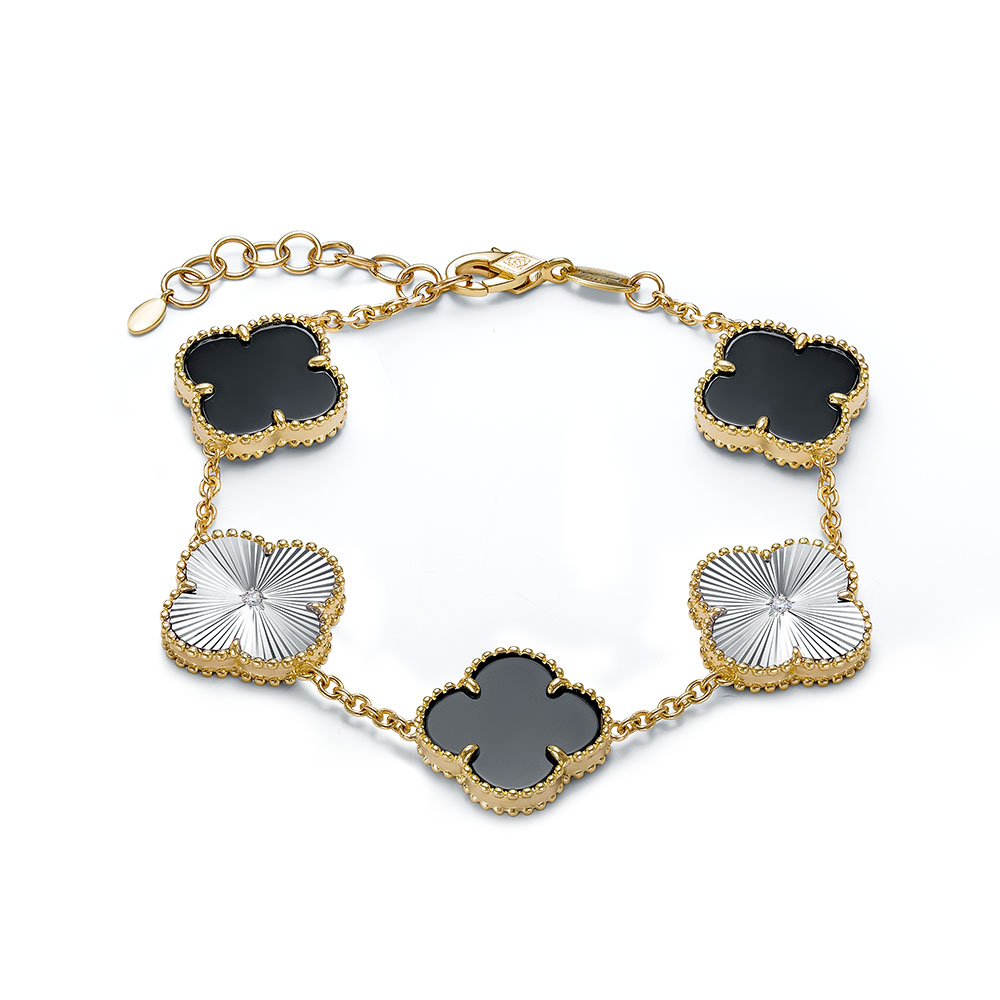 Ювелирное изделие - Браслет из желтого золота с ониксом и бриллиантами в магазине Best-Gold 153856