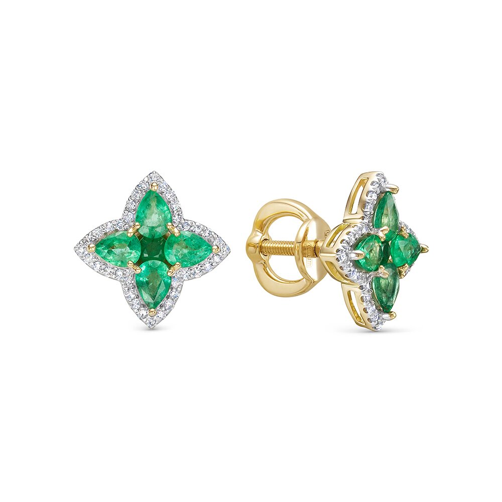 Серьги из желтого золота с изумрудами и бриллиантами Ювелирное изделие - Серьги из желтого золота с изумрудами и бриллиантами в магазине Best-Gold 142734