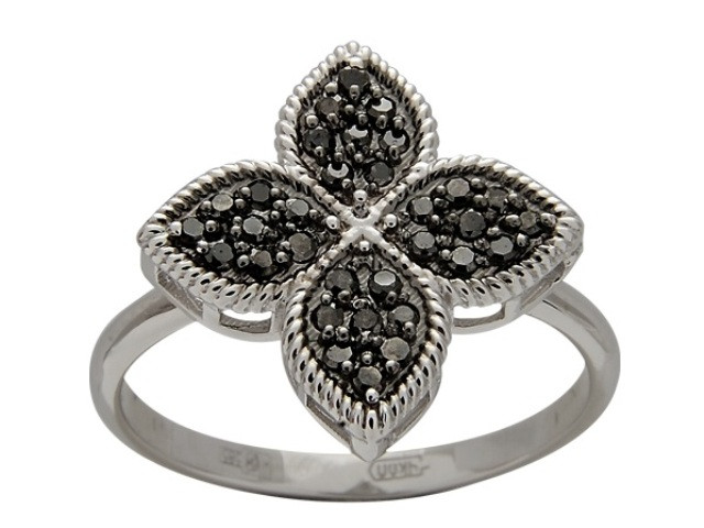Кольцо из белого золота с чёрными бриллиантами Ювелирное изделие - Кольцо из белого золота с чёрными бриллиантами в магазине Best-Gold 038011