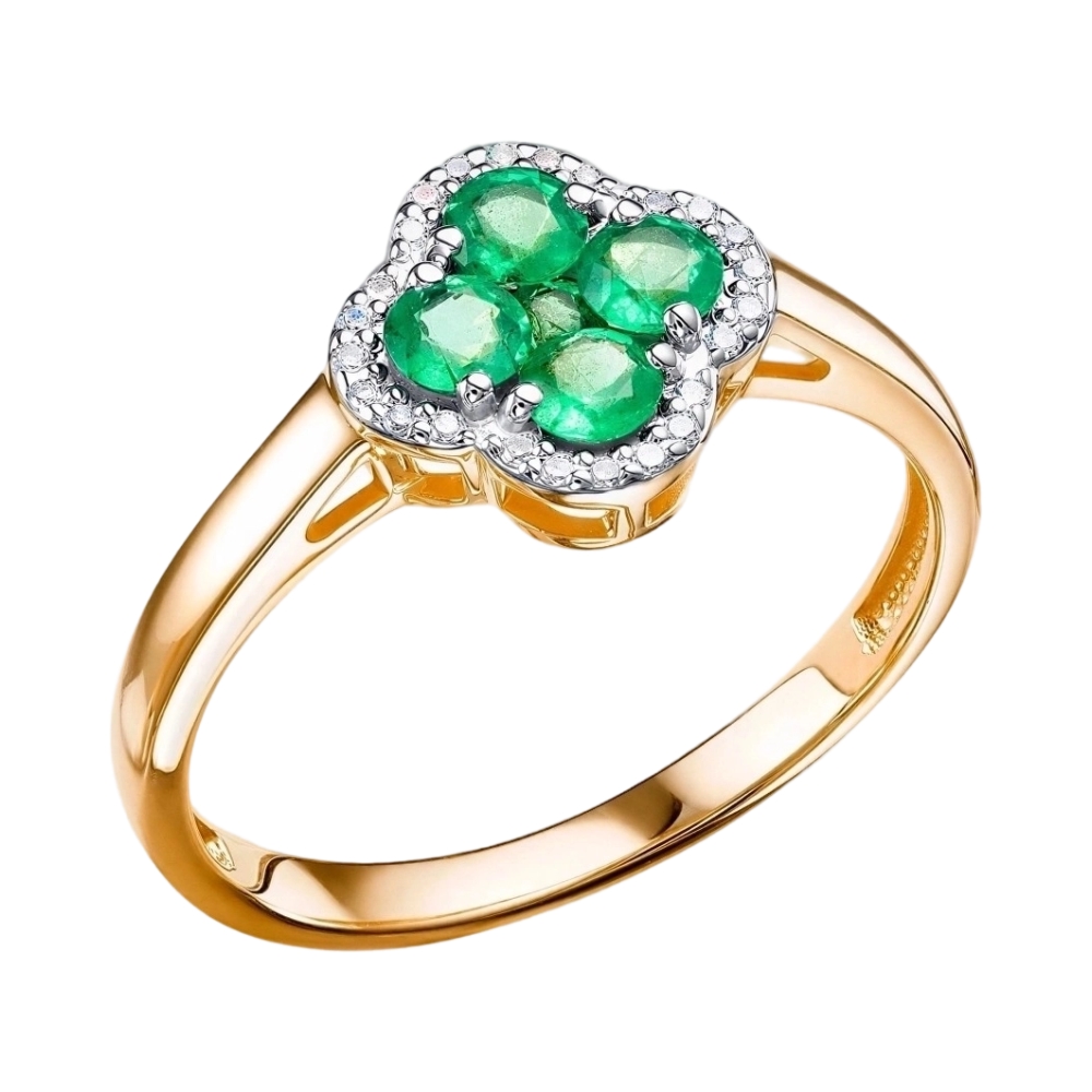 Ювелирное изделие - Кольцо из красного золота с изумрудами и бриллиантами в магазине Best-Gold 143870