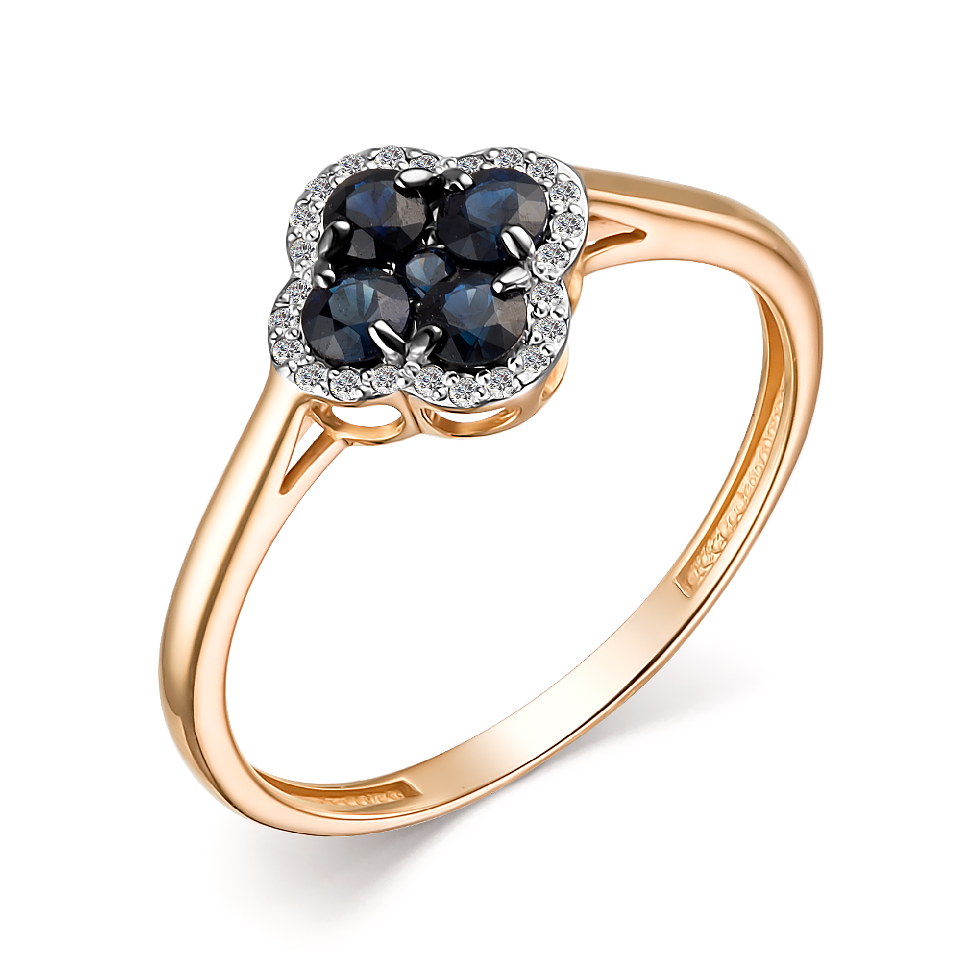 Кольцо из красного золота с сапфиром и бриллиантами Ювелирное изделие - Кольцо из красного золота с сапфиром и бриллиантами в магазине Best-Gold 127087