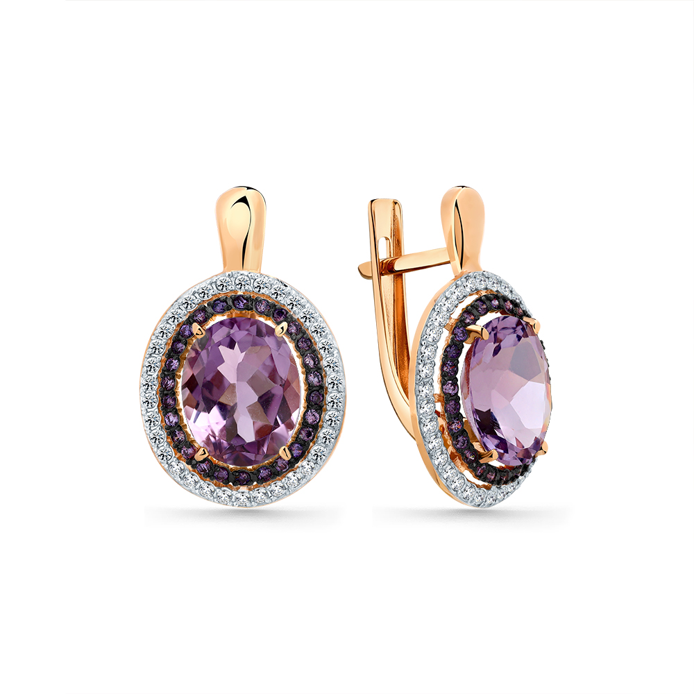 Серьги из красного золота с александритом и фианитами Ювелирное изделие - Серьги из красного золота с александритом и фианитами в магазине Best-Gold 151670