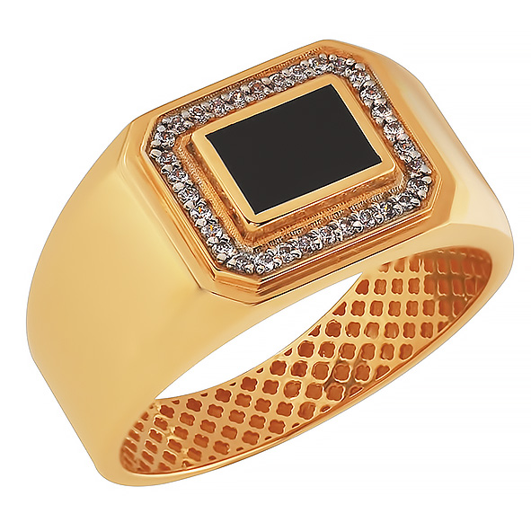 Ювелирное изделие - Печатка мужская из красного золота с агатом и фианитами в магазине Best-Gold 125867